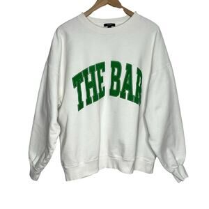 The Bar Varsity Crew Neck Sweatshirt Womens XL White Green Pullover FLAW